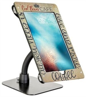 Custom iPad 12.9” Counter Stand, Acrylic Enclosure, Gooseneck Arm - Black