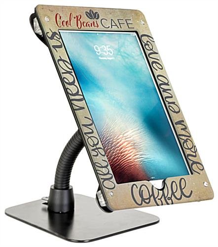 Custom iPad 12.9” Counter Stand, Acrylic Enclosure, Gooseneck Arm - Black