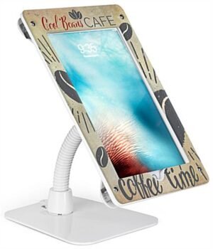 Custom iPad 12.9” Counter Stand, Acrylic Enclosure, Gooseneck Arm - White