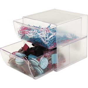 Deflecto 2-Drawer Plastic Desk Cube Organizer, Clear