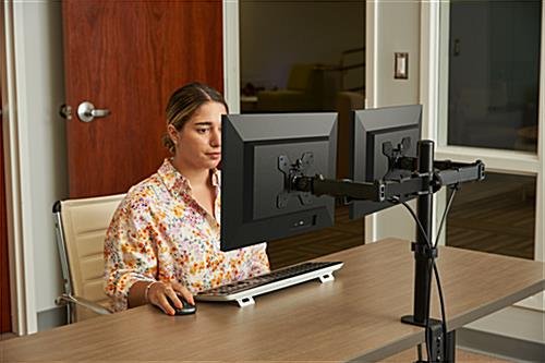 Desktop Dual Monitor Stand with Articulating Arm, Fits Monitors 13" to 27" - Black - Image 9