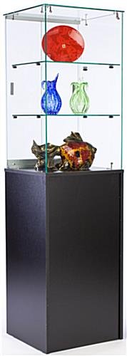Display Case w/ Tempered Glass Frameless Top, Black Cabinet Base & Locking Door