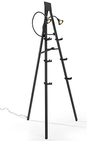 Display Easel for Floor, Adjustable LED Lamps, 6 Feet Tall - Black