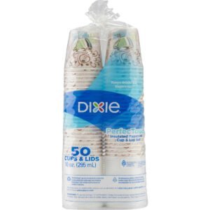 Dixie PerfecTouch Insulated Paper Hot Cups and Lids, Coffee Haze, 10 oz, 50 ct