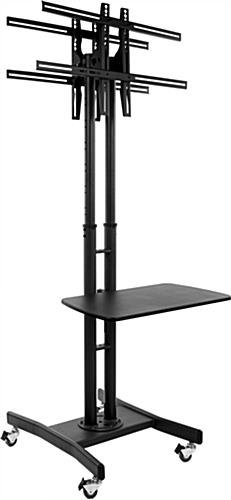 Double Sided TV Mounts w/ Large Shelf, Fits 2 Monitors 32-65" - Black