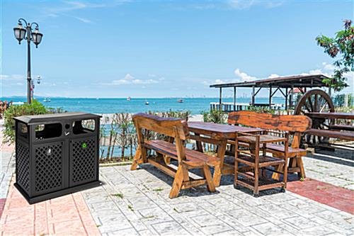 Dual 17 Gal Cast Aluminum Receptacle w/ Powder Coated Finish, Basket Weave - Black - Image 7