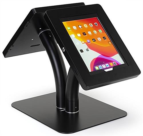 Dual Tablet Floor Stand, Adjustable for Counter Top Use, Locking Enclosure - Black - Image 5
