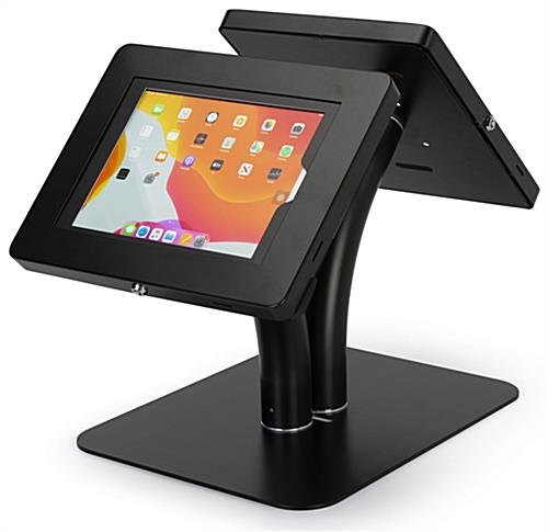Dual Tablet Floor Stand, Adjustable for Counter Top Use, Locking Enclosure - Black - Image 6
