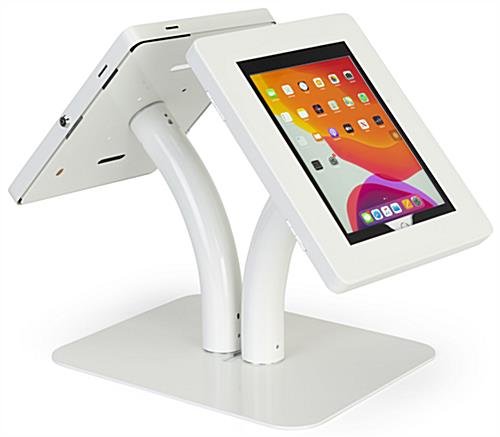 Dual Tablet Floor Stand, Adjustable for Countertop Use, Locking Enclosure - White - Image 5
