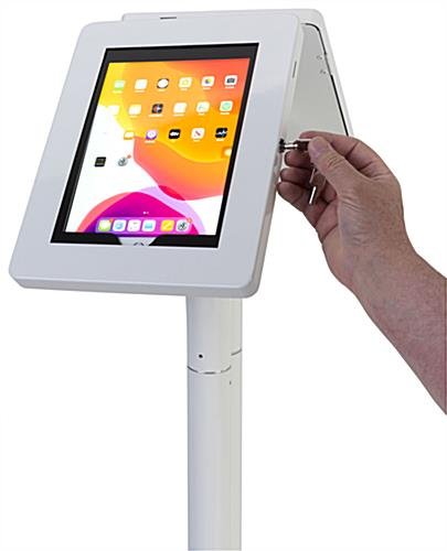 Dual Tablet Floor Stand, Adjustable for Countertop Use, Locking Enclosure - White - Image 7