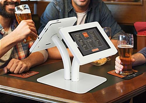 Dual Tablet Floor Stand, Adjustable for Countertop Use, Locking Enclosure - White - Image 9