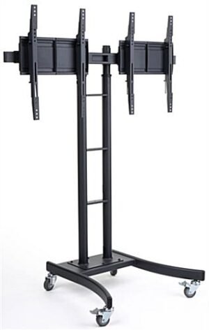 Dual TV Stand w/ 2 Mounts, Fits Monitors 32-65", Adjustable Bracket, Wheels - Black