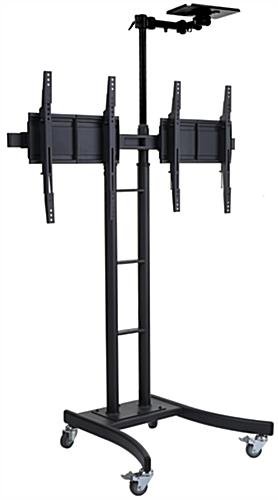Dual TV Stand w/ 2 Mounts, Fits Monitors 32”-65”, w/ Camera Shelf, Adjustable - Black