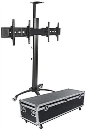 Dual TV Stand with Portable Case, Fits Monitors 30 - 60-Inch, Camera Mount – Black