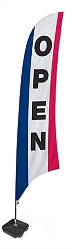 Feather Flag with Pre-Printed OPEN Message & Water Base - Red, White and Blue