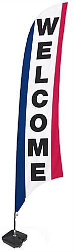Feather Flag with Pre-Printed WELCOME Message, Water Base - Red, White and Blue