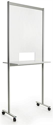 Floor Standing Sneeze Shield w/ Counter & Slot, Wheels - Clear