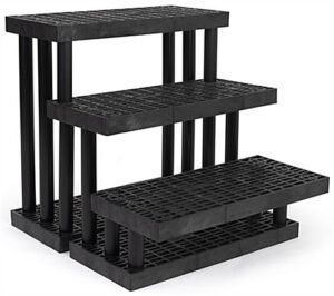 Garden Center Step Display w/ Grid Top Platform, Single-Sided, Weatherproof - Black