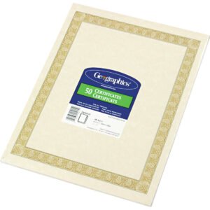 Geographics Certificates, 24 lb, Natural Diplomat Border, 8-1/2" x 11", 50 Sheets