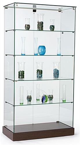 Glass Display Case with 4 Fixed Shelves, Frameless Design with Locking Hinged Doors