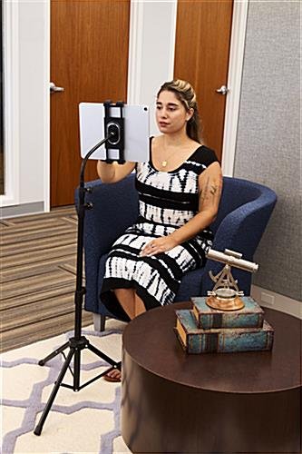 Gooseneck Tripod Tablet Floor Stand w/ Adjustable Height and 360° Rotation- Black - Image 9