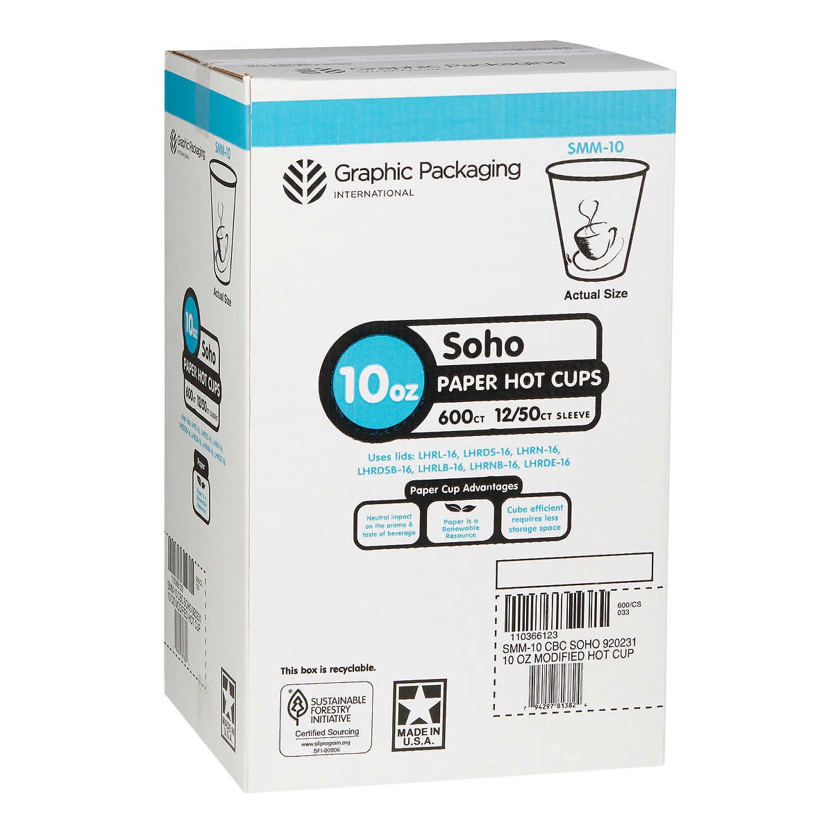 Graphic Packaging Paper Hot Cups, SoHo Design, 10 oz, 600 ct - Image 2