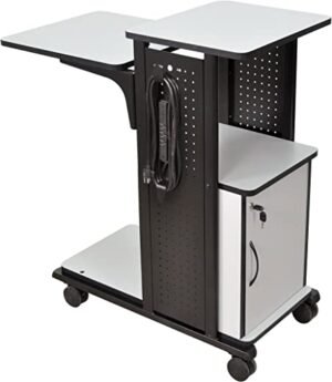 H Wilson WPS4CE Presentation Cart, 4 Shelves and Cabinet, Gray