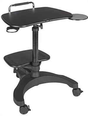 Height Adjustable Laptop Stand, Printer Shelf, Mouse Pad & Cup Holder - Black