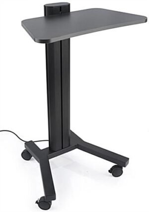 Height Adjustable Laptop Stand, Wheeled, Integrated Power Outlets- Black