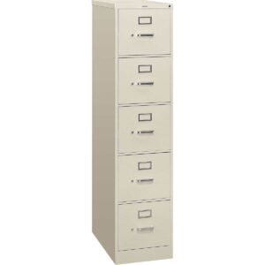 HON 310 Series Five-Drawer, Vertical File Cabinet, 60"H x 15"W x 26-1/2"D, Light Grey