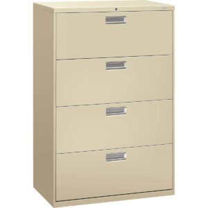 HON Brigade 600 Series Lateral 4-Drawer File Cabinet, Letter/Legal, 36"W x 18"D x 52-1/2"H, Putty