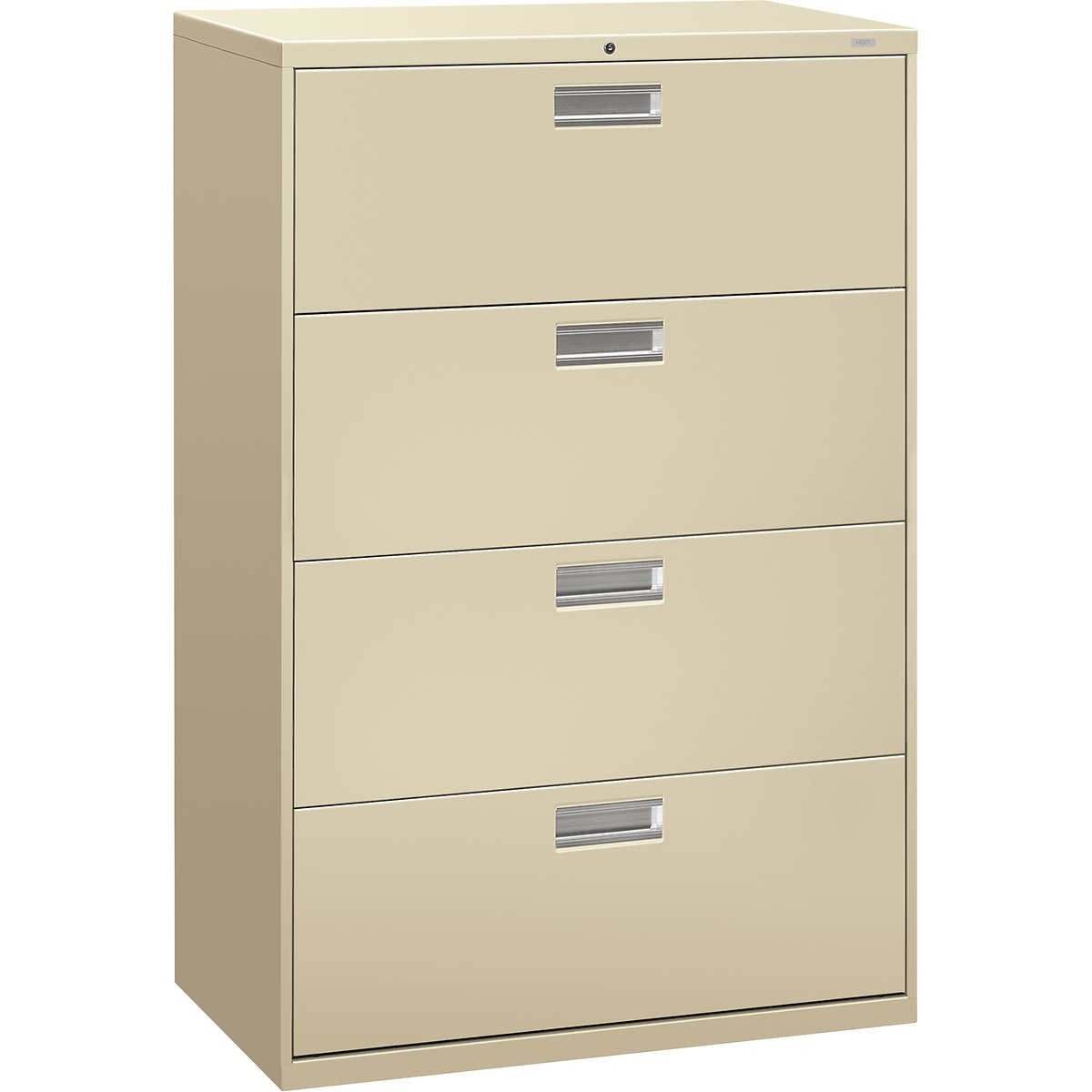 HON Brigade 600 Series Lateral 4-Drawer File Cabinet, Letter/Legal, 36"W x 18"D x 52-1/2"H, Putty