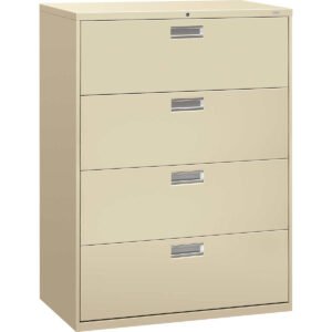 HON Brigade 600 Series Lateral 4-Drawer File Cabinet, Letter/Legal, 42"W x 18"D x 52-1/2"H, Putty