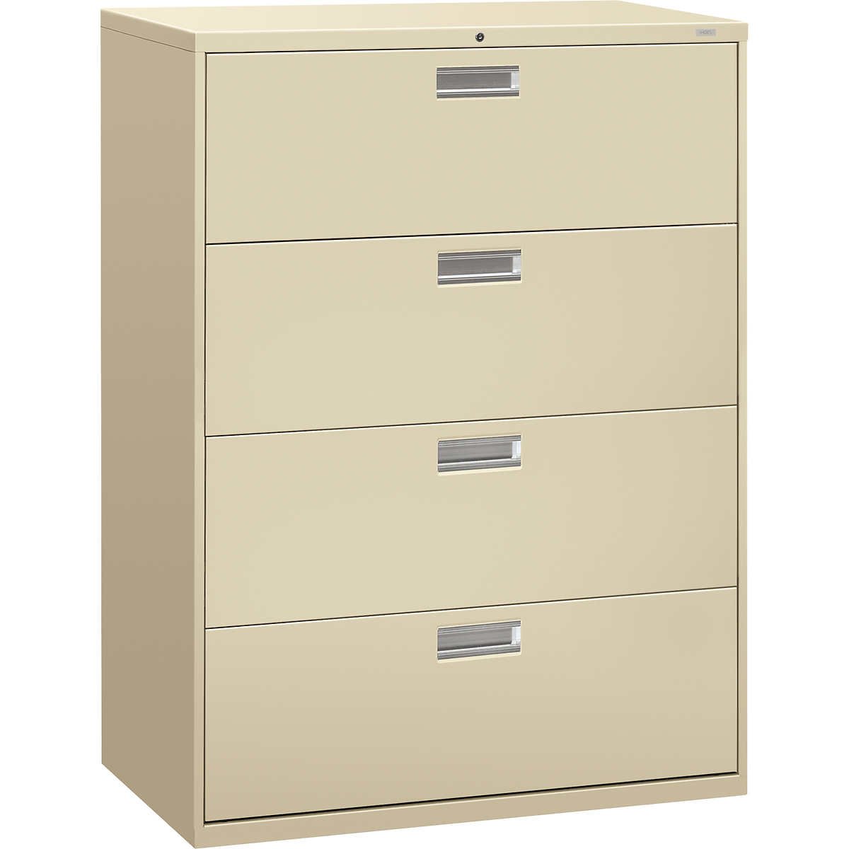HON Brigade 600 Series Lateral 4-Drawer File Cabinet, Letter/Legal, 42"W x 18"D x 52-1/2"H, Putty