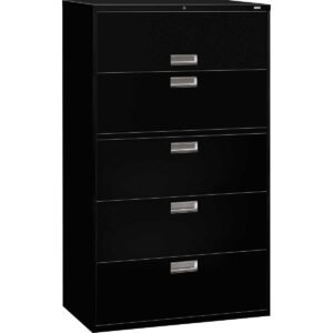 HON Brigade 600 Series Lateral 5-Drawer File Cabinet, Letter/Legal, 42"W x 18"D x 64-1/4"H, Black