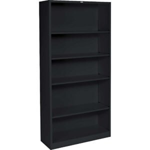 HON Metal Bookcase, 5-Shelf, Black
