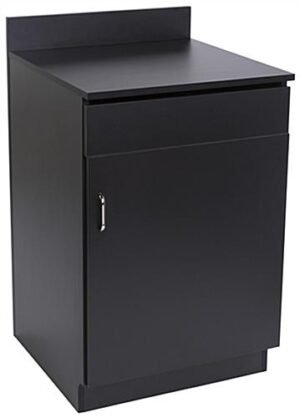 Hostess Station with Enclosed Cabinet & Pull-Out Drawer, Adjustable Shelf - Black
