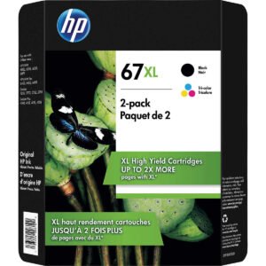 HP 67XL Ink Cartridge, High Capacity, Black/Tri-Color, 2 pk
