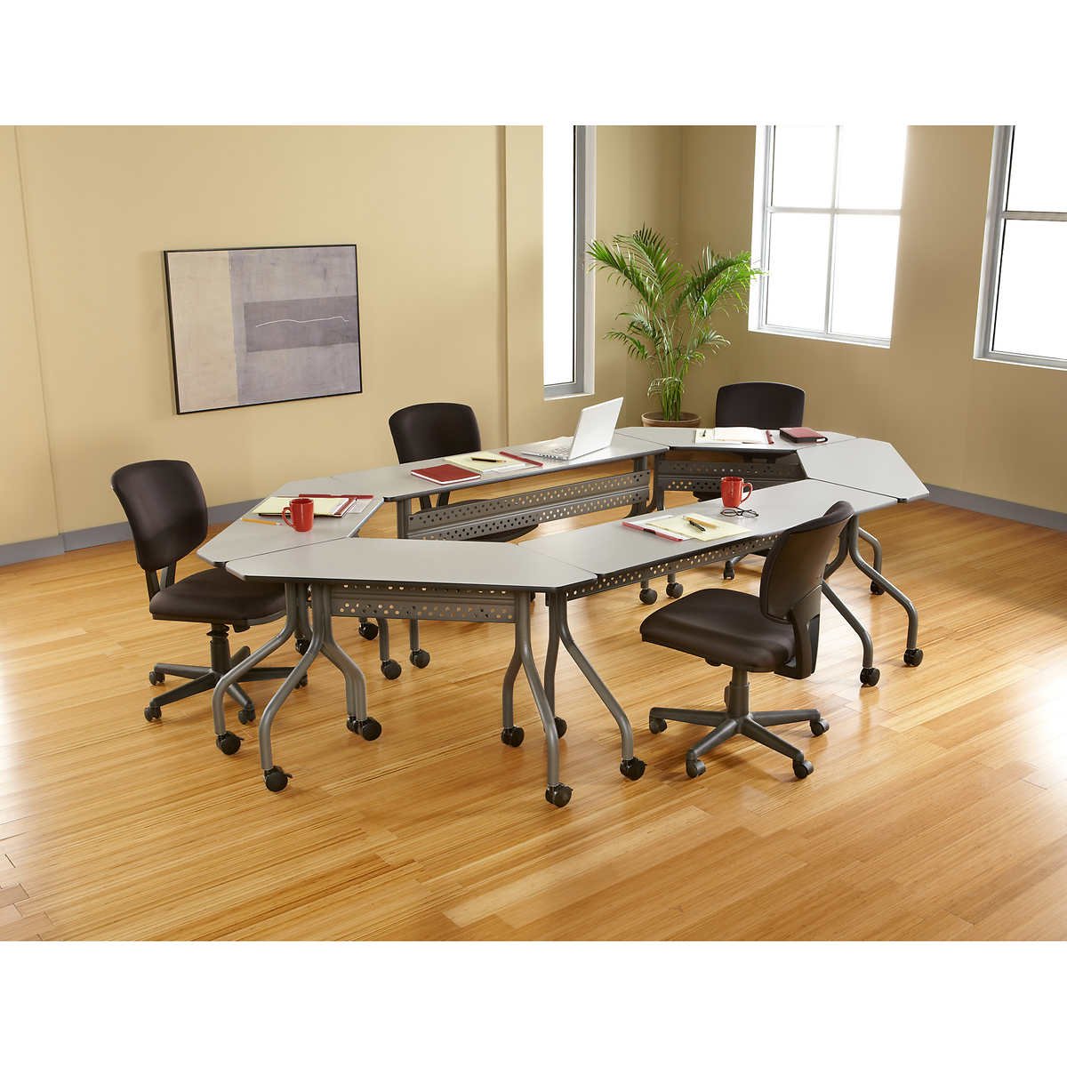 Iceberg OfficeWorks Melamine Mobile Training Table, 60"L x 18"W x 29"H, Gray - Image 2