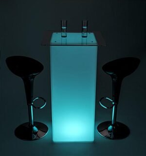 Illuminated LED Pub Table Set, 16 Light Color Options, 2 Black ABS Stools