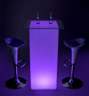 Illuminated LED Pub Table Set, 16 Light Color Options, 2 White ABS Stools