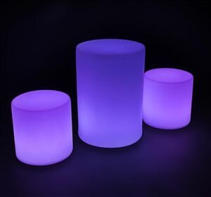 Illuminated LED Pub Table Set w/ 2 Circular Stools, 16 Color Options - White