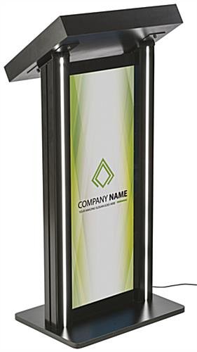 Illuminated Podium for Floor, Side Lights, Pull-Out Drawer, Custom Graphics - Black