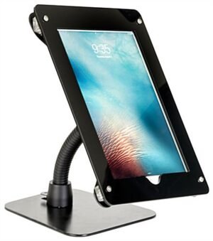 iPad 12.9” Counter Stand, Acrylic Enclosure, Gooseneck Arm - Black