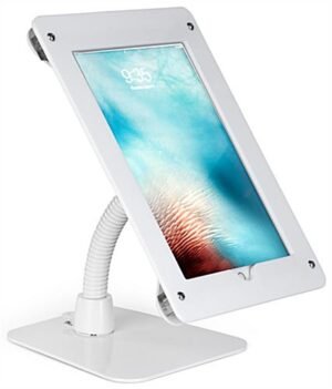 iPad 12.9” Counter Stand, Acrylic Enclosure, Gooseneck Arm - White