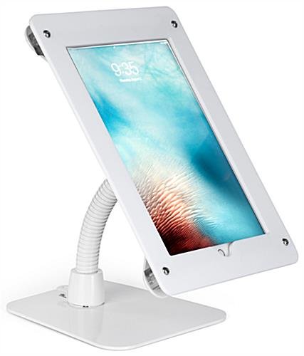 iPad 12.9” Counter Stand, Acrylic Enclosure, Gooseneck Arm - White