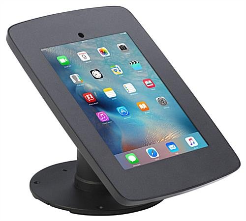 iPad Counter Stand w/ Flip Screen Share, Locked Enclosure, Hidden Home Button - Black