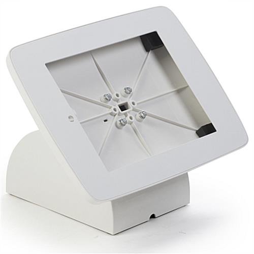 iPad Counter Stand w/ Flip Screen Share, Locked Enclosure, Hidden Home Button - White - Image 2