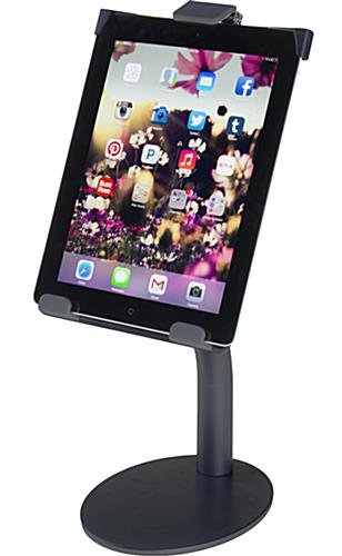 iPad Counter Stand w/ Optional Locking Enclosure, Tilting Bracket - Black - Image 2