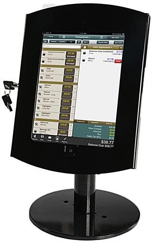 iPad Desktop Stand, Locking Enclosure w/ Exposed Home, CC Reader Compatible, Black